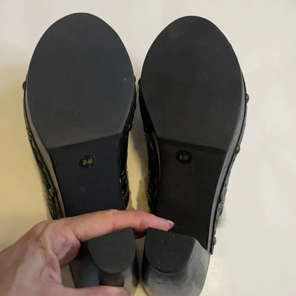 Nine West chunky heel clog mule Studded Black leather Size 8.5 Sherpa Retro - Picture 7 of 12